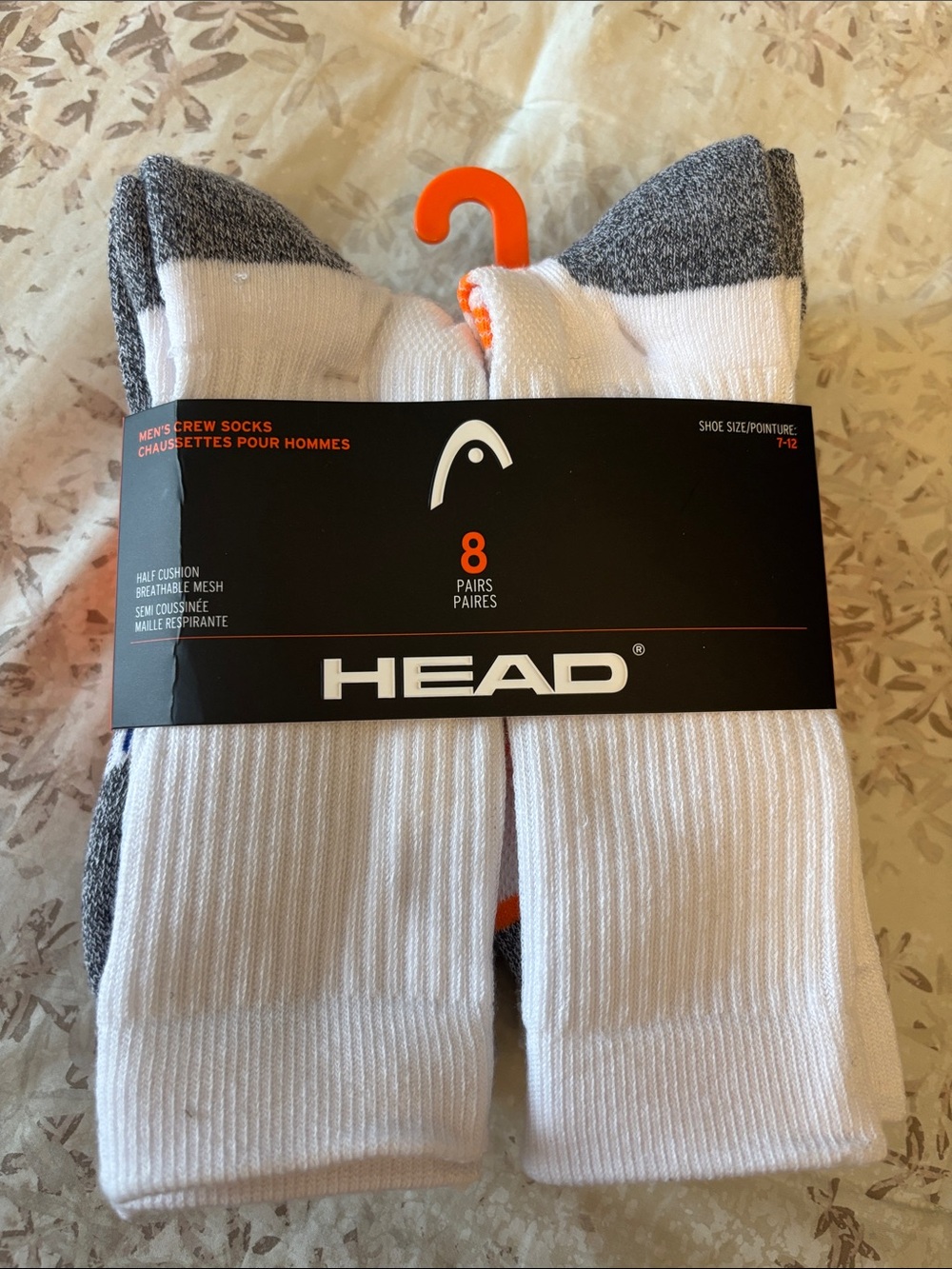 HEAD Men’s Crew Socks - White & grey - 8 Pairs